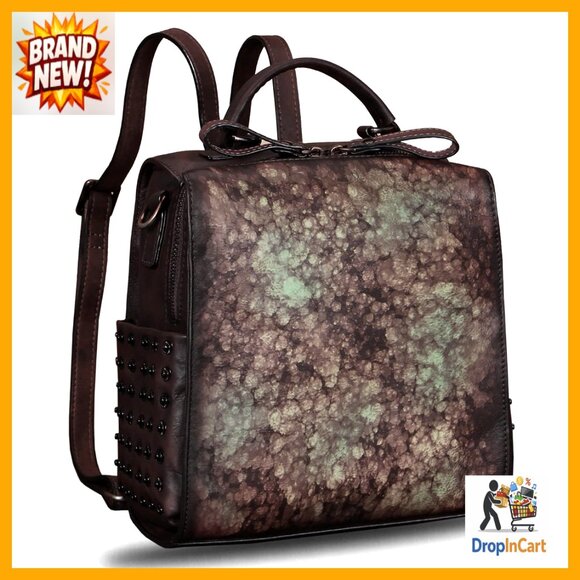 Genuine Leather Convertible Backpack Satchel Vintage Retro Daypack Adjustable